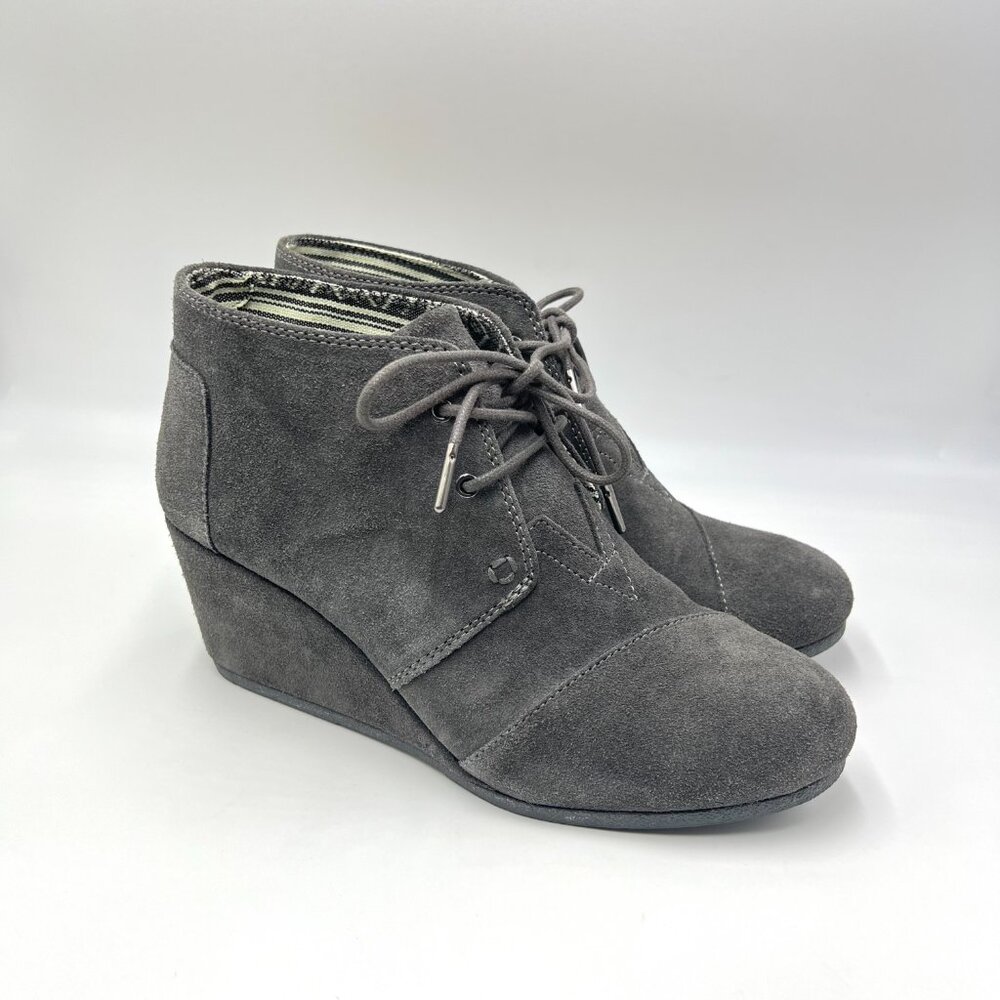 Toms Womens Size 10 10M Gray Suede Leather Wedge Ankle Boots Booties Shoes